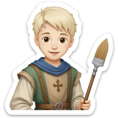 smiled poor boy painter with medieval clothes sticker