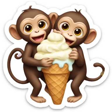 three baby monkeys hugging and eating ice cream  sticker