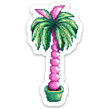 palm tree with pastel pink trunk and pastel green leaves sticker
