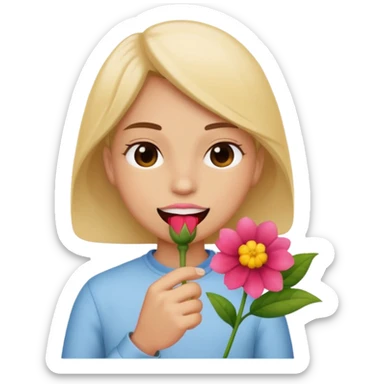 Mordiéndose el labio con una flor sticker