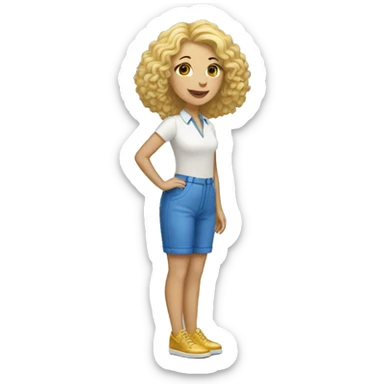 short blonde lady with blue shoes and golden doodle sticker