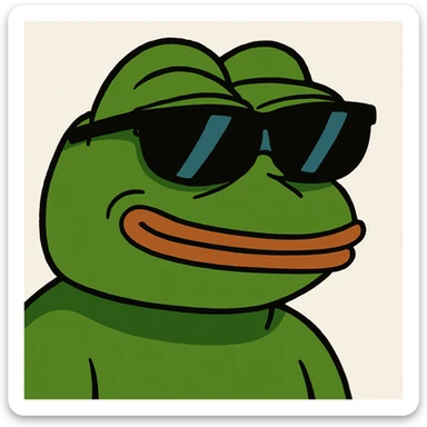 pepe the frog wearing sunglasses, 3D rendered, vibrant colors sticker