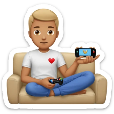 man playing video games on a sofa sticker