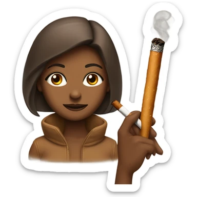 Brown Haares gril with cigarrette  sticker