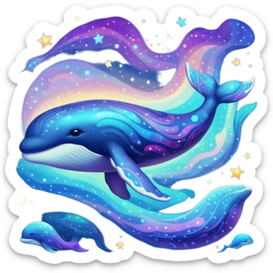 Create a single emoji of a Nebula Whale in full body, shown at a slight side angle in a natural, characteristic pose with cosmic patterns. stylized like an emoji, but clearly recognizable
 sticker
