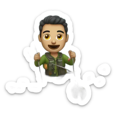 man in boat with wire and huge hook sticker