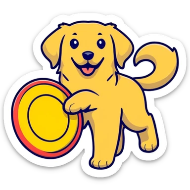 Golden retriever with frisbee sticker
