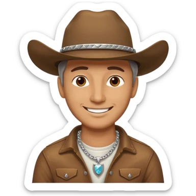 smiling man with necklace and cow boy hat  sticker