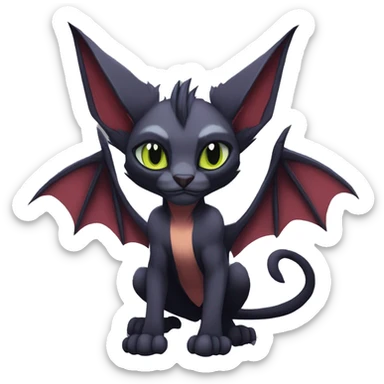 Black cool vampiric Noivern-Litten-Sphynx-Lykoi-Caracal-Fakemon with big bat ears full-body sticker