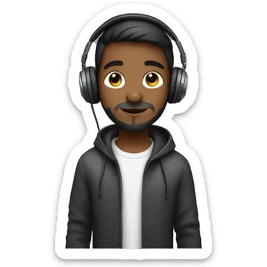 young programmer boy with gaming headphones with  a little beard sticker