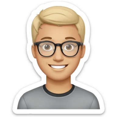 a man in his early 20s wearing glasses for a tech company, his job is marketer, extroverted sticker