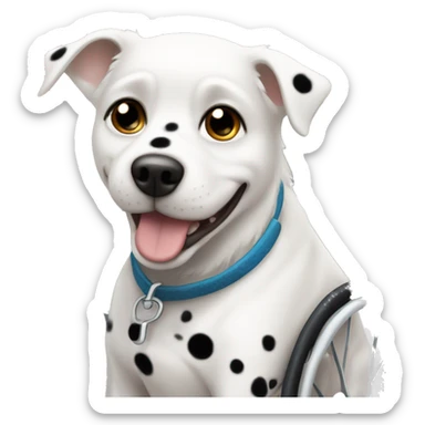 White dog with black spots in a wheelchair  sticker