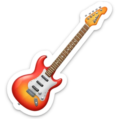 A 3D Apple-style emoji showing the word "ROCK" in bold metallic letters, with a small electric guitar leaning on the text, vibrant glowing effect, playful and energetic cartoon style, symbolizing rock music. sticker