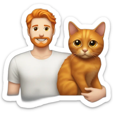a white guy with orange hair and mustache holding a black cat sticker