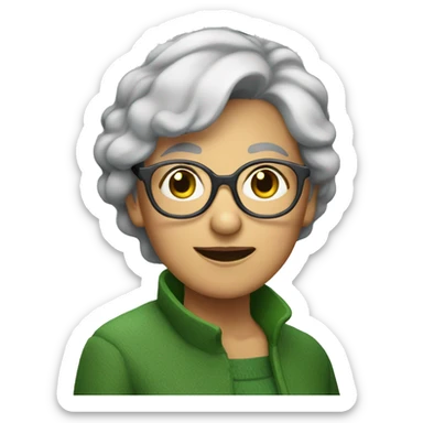 old female with short grey hair glasses green eyes sticker