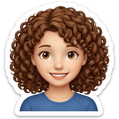cute brown haired girl with curly hair and bright smile sticker