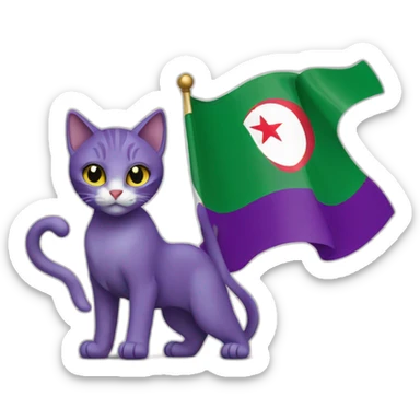 purple cat holding the Algerian flag sticker