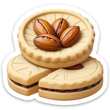 Cinematic Realistic Ma'amoul Dessert Emoji, featuring delicate shortbread cookies filled with dates or nuts rendered with intricate detail and warm, inviting lighting. sticker