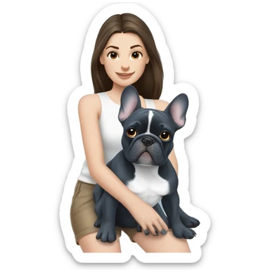 Blue french bulldog with brunette girl sticker