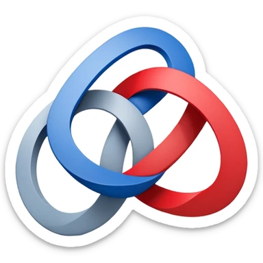 A logo or graphic design featuring two interconnected shapes. One shape is a red triangle, and the other is a blue square. Both are rendered in a 3D style, giving the impression of depth and overlapping planes. A gray circular shape links the red triangle and blue square. The interlocking shapes form a design resembling the number 8 or an infinity symbol. The design is clean, simple, with bright colors of red and blue, and a neutral white background. sticker