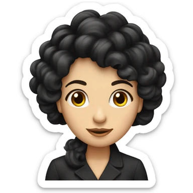 Staande vrouw met lang zwart haar krullen en golvend medium huidskleur sticker