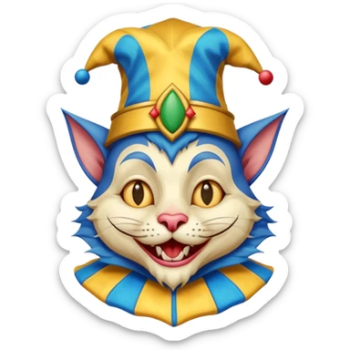 crazy funny colorful cat jolly joker, medieval, vintage, court jester, mac os icon, blue color sticker