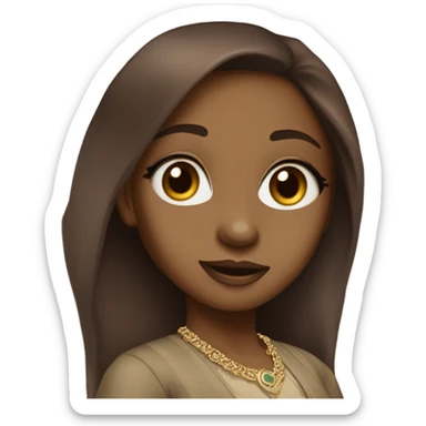 Somali girl with light brown skin, dark red long hair in expensive old money outfit with big brown eyes and small flared nose  sticker