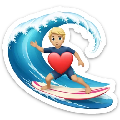 Ocean wave heart shaped with surfer sticker