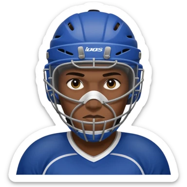 American black Hockey player without a Helmet  and have  a goalkeeper mask which have small holes sticker
