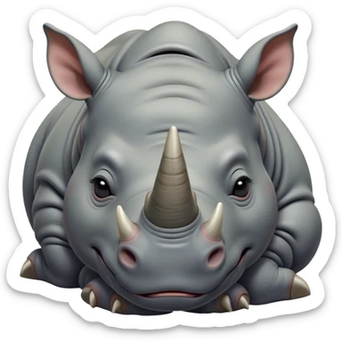 Meme-Worthy Cute Sleeping Rhinoceros Portrait Emoji, Head resting peacefully with a contented smile, showcasing a massive, robust build and a luxuriously soft slate-gray hide, eyes shut in a serene, restful nap, Simplified yet hilariously adorable features, highly detailed, glowing with a soft, drowsy light, high shine, relaxed and utterly lovable, stylized with an air of playful laziness, bright and heartwarming, soft glowing outline, capturing the essence of a comically sleepy rhinoceros, so meme-worthy it feels like it could instantly become the next viral sensation of adorable slumber! sticker