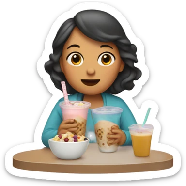 A mom eating a boba sticker