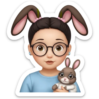 bunny ear accessory wearing baby dark haired bun spectacled sticker