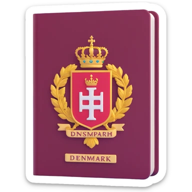 Danish passport, burgundy red with Denmark coat of arms sticker