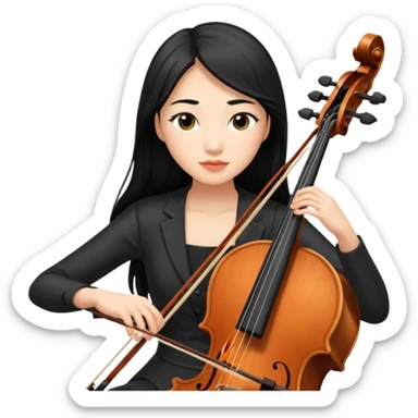 asian woman with black long hair and long eyelashes playing cello sticker