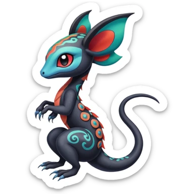Colorful Exotic Meloetta-Salandit-Darkra-Stitch-Fakémon-creature-hybrid sticker