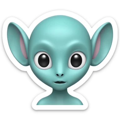 teal smooth alien with two rounded ears and big pure black eyes sticker