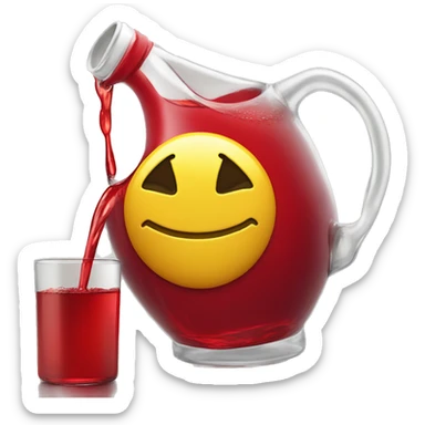 smiley face pouring a red jug of liquid that has a yellow spout onto himself sticker