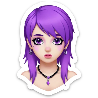 Emo girl with purple mullet and piercings and black eyeliner  sticker