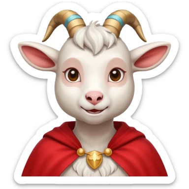 white female goat wearing a read cape sticker