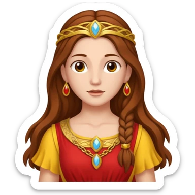 Vesta, Hearth Goddess from Rome Mythology with long brown hair, red and yellow outfit sticker