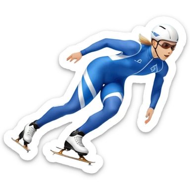 An icon showing a speed skater gliding on a professional oval ice track, captured in mid-motion with aerodynamic posture and sleek skates. The background features snowy mountains, flags, and a clear blue sky. Transparent background reflects the speed and elegance of the sport. sticker