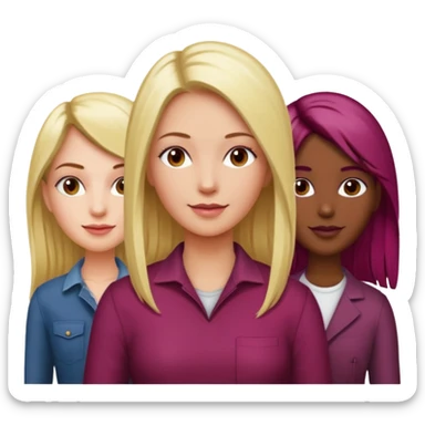 One woman medium length blond highlights hair and One man medium dark skin no hair and One woman long beetroot colour hair  sticker