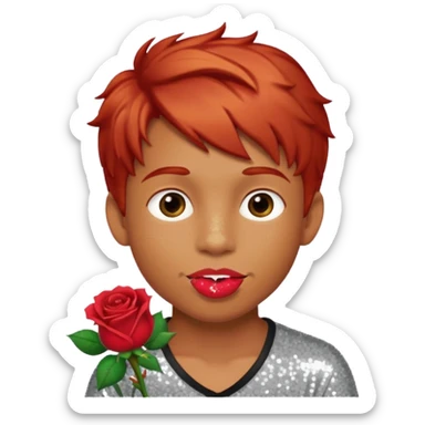 red glitter naughty-looking boy with a rose in his mouth sticker