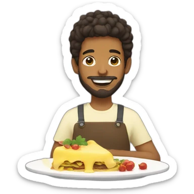 a young brown man with beard eating a raclette sticker