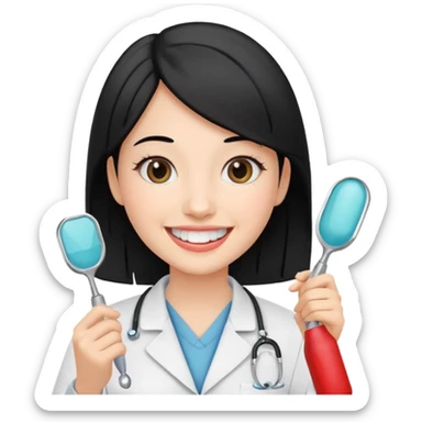estudiante mujer de odontología con el cabello negro con un explorador  sticker