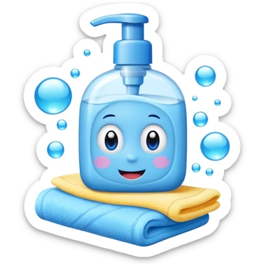 Soap, washcloth and kids shampoo sticker