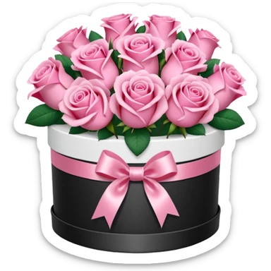 bouquet of pink 15 roses in a round white box sticker