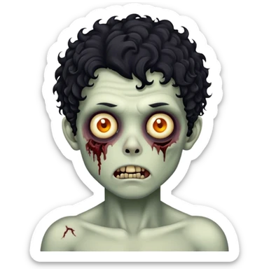 vintage zombie boy black curly hair sticker
