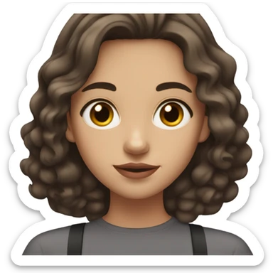 girl of 17, wavy dark brown hair, crowded, brown eyes, light red lips sticker