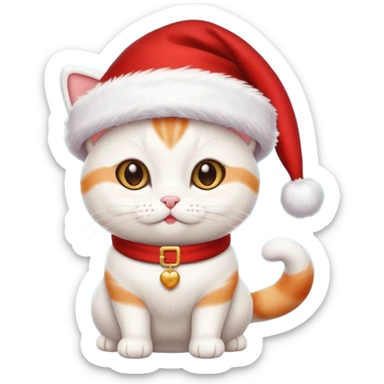 Cute whute cat wearing SantaClous's hat sticker